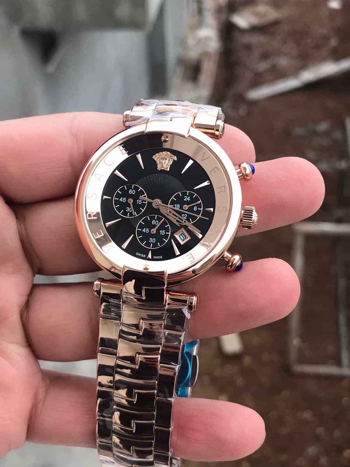 Versace Siyah Kadran Bronz Çelik Kordon L-133